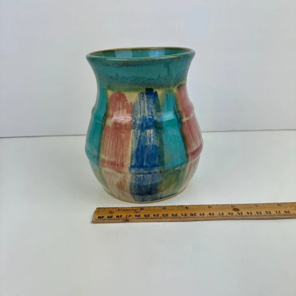 Vintage Hull Art Pottery Vase Planter Pot Abstract Colorful Blue Red Pink‎ Green